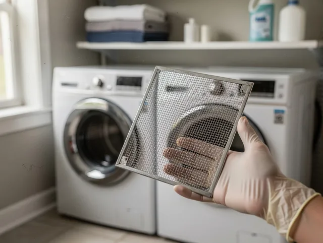 Manhattan Beach Dryer Vent Cleaning specialist performing detailed lint trap cleaning service in Manhattan Beach