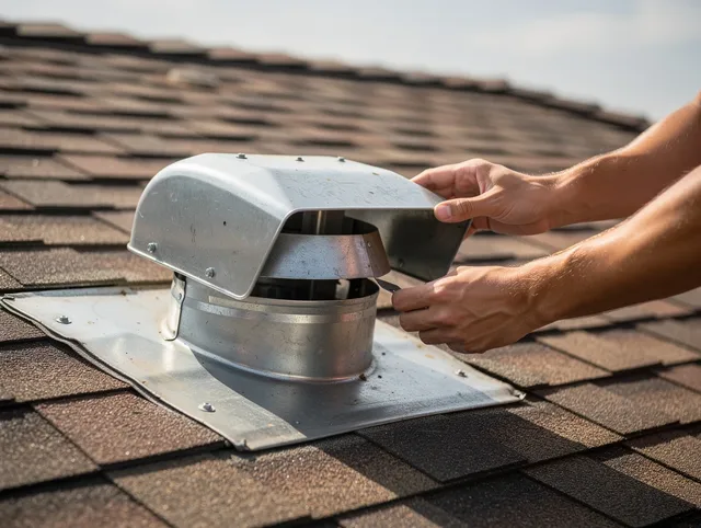 Manhattan Beach Dryer Vent Cleaning certified technician safely cleaning a roof-mounted dryer vent in Manhattan Beach
