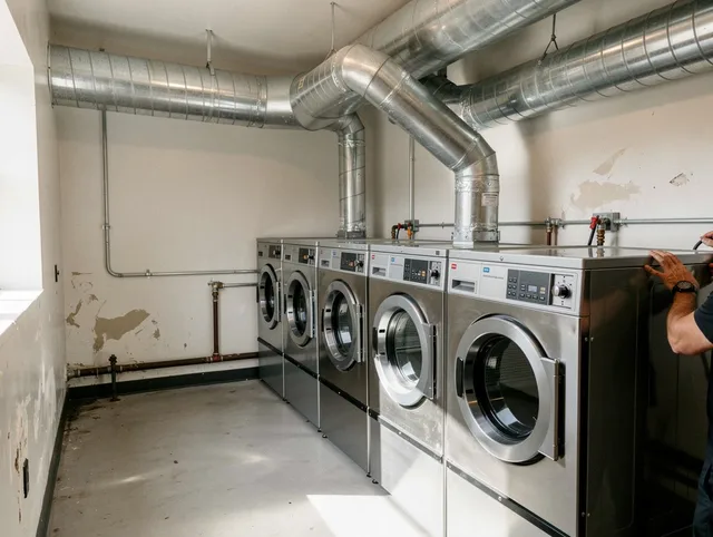 Manhattan Beach Dryer Vent Cleaning team performing large-scale commercial dryer vent cleaning in Manhattan Beach
