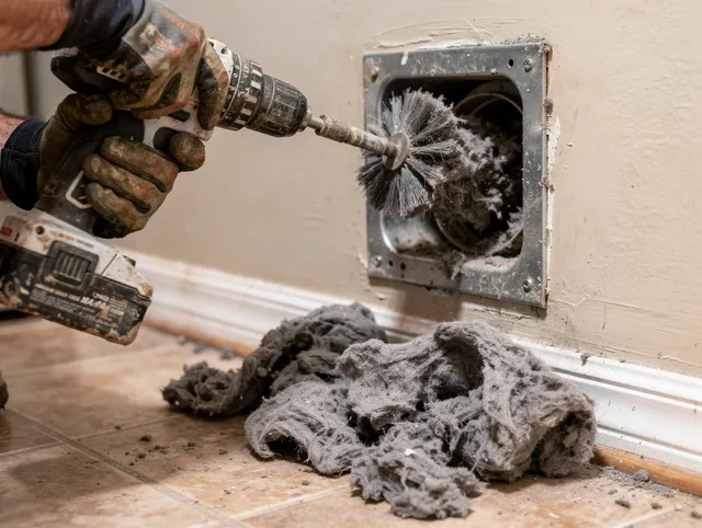 Certified Manhattan Beach Dryer Vent Cleaning technician performing dryer vent cleaning in Manhattan Beach